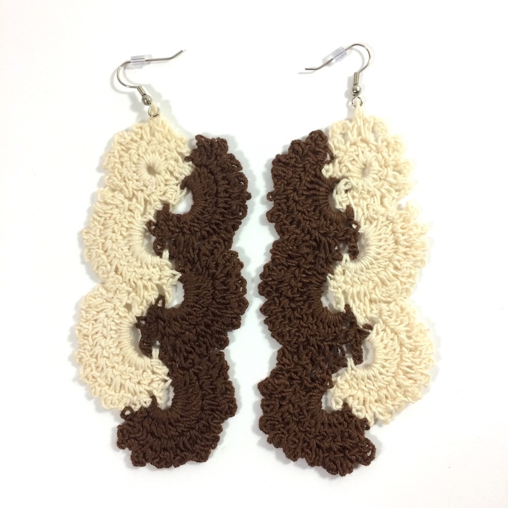 Cascade Crochet Earrings Cream Brown Womens